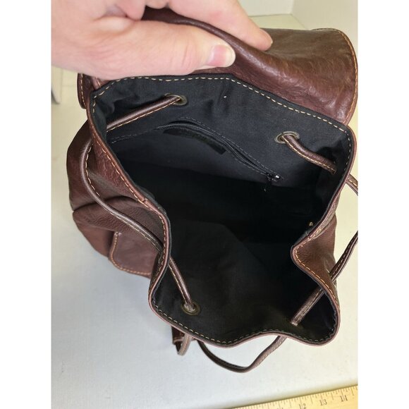 Borse In Pelle Brown Cognac Leather Backpack Made In Italy Bag Pockets Travel - Picture 12 of 12